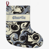 Grande Chaussette De Noël Déverser en noir, gris et crème (Devant)