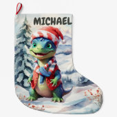 Grande Chaussette De Noël Dino Wonderland Festive Aquarelle (Devant)