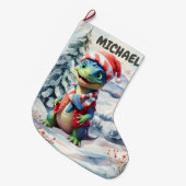 Grande Chaussette De Noël Dino Wonderland Festive Aquarelle (Devant (Accrochage))