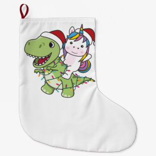 Grande Chaussette De Noël Dinosaur Noël Unicorne Hiver T-Rex Dino