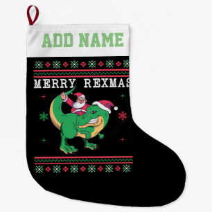 Grande Chaussette De Noël Dinosaur Père Noël T-Rex Sweat de Noël moche