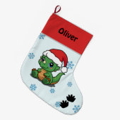 Grande Chaussette De Noël Dinosaure de Noël personnalisé Stocker (Devant (Accrochage))