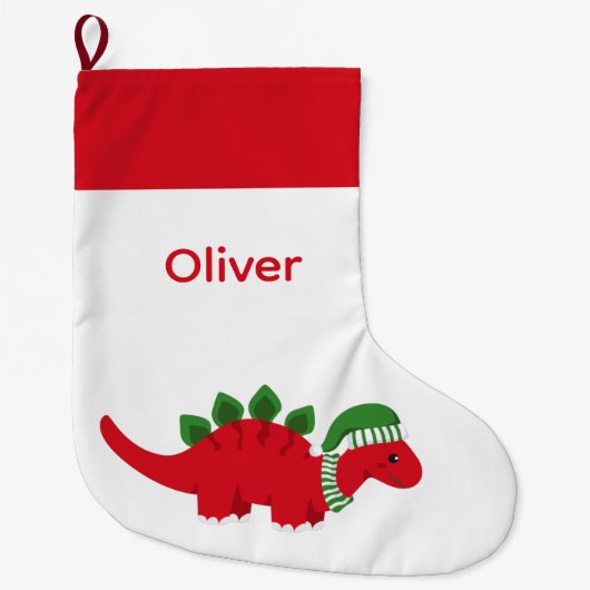 Grande Chaussette De Noël Dinosaure de Noël personnalisées (Devant)