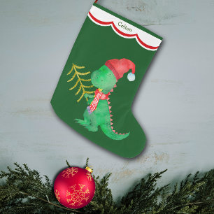 Grande Chaussette De Noël Dinosaure vert mignon personnalisé