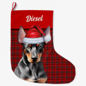 Grande Chaussette De Noël Doberman Pinscher Dog Holiday Plaid Personalized (Devant)