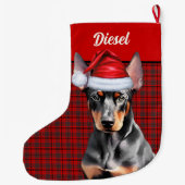 Grande Chaussette De Noël Doberman Pinscher Dog Holiday Plaid Personalized (Dos)