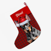 Grande Chaussette De Noël Doberman Pinscher Dog Holiday Plaid Personalized (Dos (Accrochage))