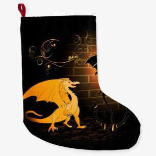 Grande Chaussette De Noël Dragons extraordinaires avec les éléments florau