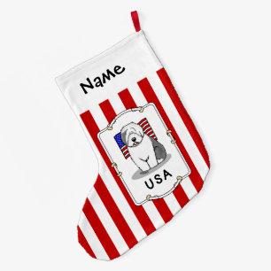 Grande Chaussette De Noël Drapeau américain Vieux chien anglais (Grey 1)