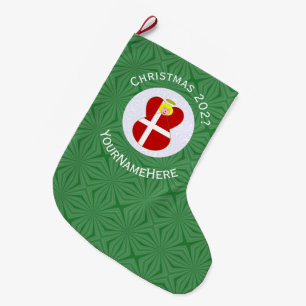 Grande Chaussette De Noël Drapeau danois Ange Noël Nom Année
