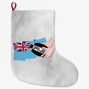 Grande Chaussette De Noël Drapeau Fidji Rugby Ball Pass Mains de dessin