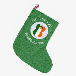 Grande Chaussette De Noël Drapeau irlandais Noël Ange Nom de l'année