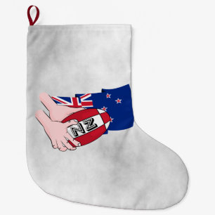 Grande Chaussette De Noël Drapeau néo-zélandais de la passe-balle de rugby d