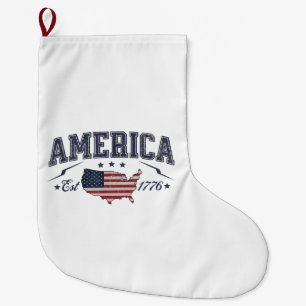 Grande Chaussette De Noël Drapeau patriotique américain USA Est 1776 4 juill