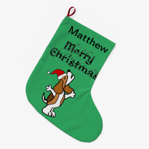 Grande Chaussette De Noël Drôle Beagle de chien chantant des cantiques de N