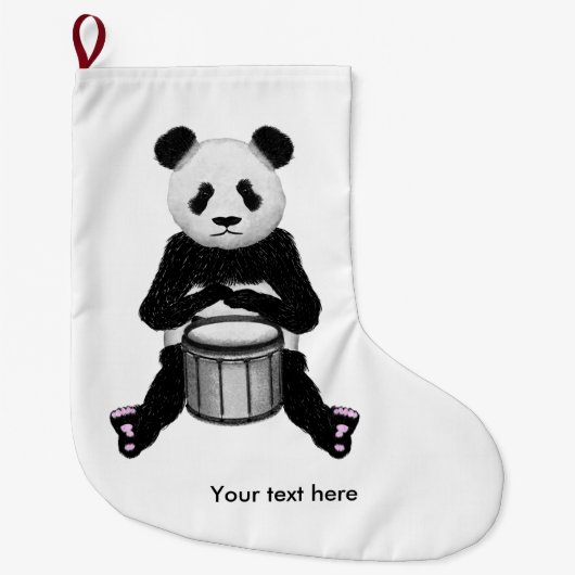 Grande Chaussette De Noël Drôle Panda Jouer des tambours (Devant)