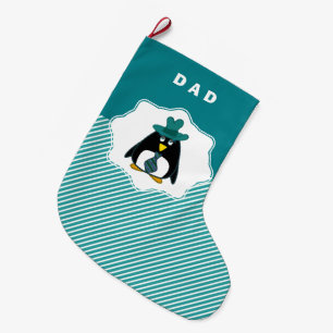 Grande Chaussette De Noël Drôle père pingouin père de Noël des bas