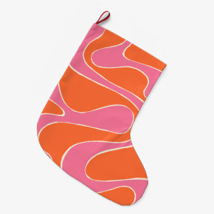 Grande Chaussette De Noël Ebb et flux 2 en rose, orange et crème