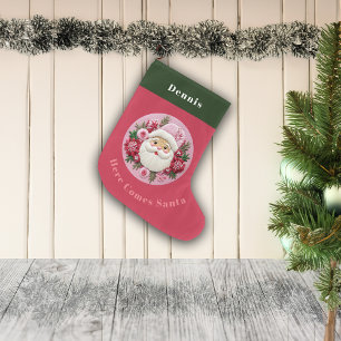 Grande Chaussette De Noël Effet Broderie Noël Père Noël Nom personnalisé