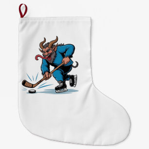 Grande Chaussette De Noël Éffrayant Krampus Jouer au hockey sur glace Noël