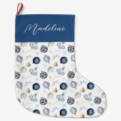 Grande Chaussette De Noël Elégant Aquarelle Bleu Blanc Bauble (Devant)