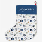 Grande Chaussette De Noël Elégant Aquarelle Bleu Blanc Bauble (Dos)
