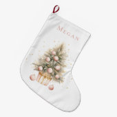 Grande Chaussette De Noël Elégant Aquarelle rose doux Joyeux Arbre de Noël (Devant (Accrochage))