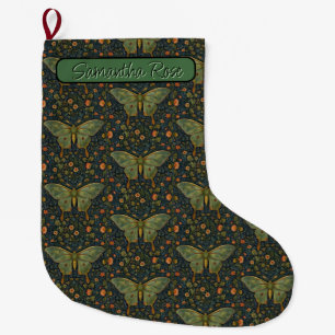 Grande Chaussette De Noël Élégant boho rétro Luna moth botanique