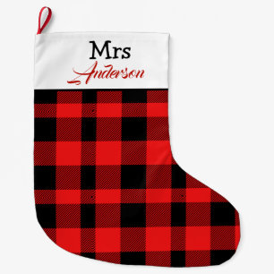 Grande Chaussette De Noël Elegant Buffallo Plaid Christmas Mr et Mme Couple