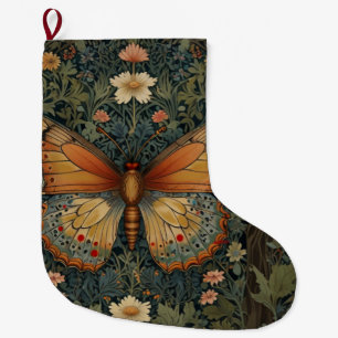 Grande Chaussette De Noël Élégant buho rétro papillon botanique verdure