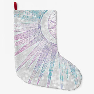 Grande Chaussette De Noël Élégant design en argent de Sun Moon Mandala