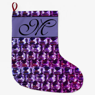 Grande Chaussette De Noël Élégant diamants de pierres précieuses violettes