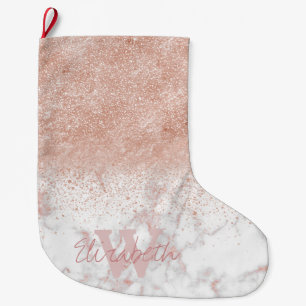 Grande Chaussette De Noël Élégant faux rose en or confetti image en marbre