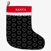 Grande Chaussette De Noël Élégant Motif cardiaque sur noir (Devant)