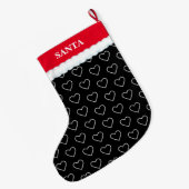 Grande Chaussette De Noël Élégant Motif cardiaque sur noir (Dos (Accrochage))