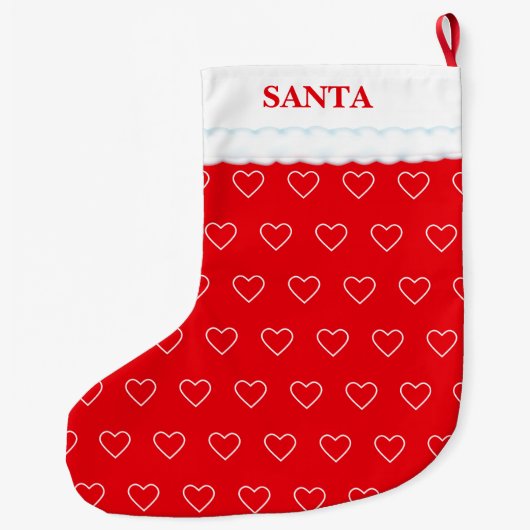 Grande Chaussette De Noël Élégant Motif cardiaque sur rouge (Dos)