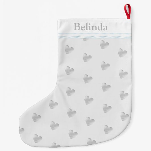 Grande Chaussette De Noël Élégant Motif de coeur argenté (Dos)