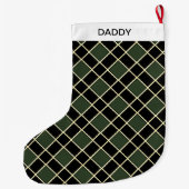 Grande Chaussette De Noël Élégant Motif de diamants noir et vert (Dos)