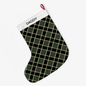 Grande Chaussette De Noël Élégant Motif de diamants noir et vert (Dos (Accrochage))