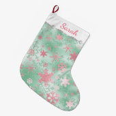 Grande Chaussette De Noël Élégant Motif de Noël rose vert (Devant (Accrochage))
