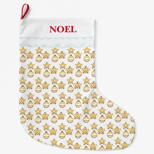 Grande Chaussette De Noël Élégant Motif d'or de Noël en blanc (Devant)