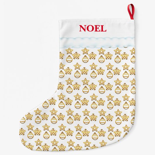 Grande Chaussette De Noël Élégant Motif d'or de Noël en blanc (Dos)