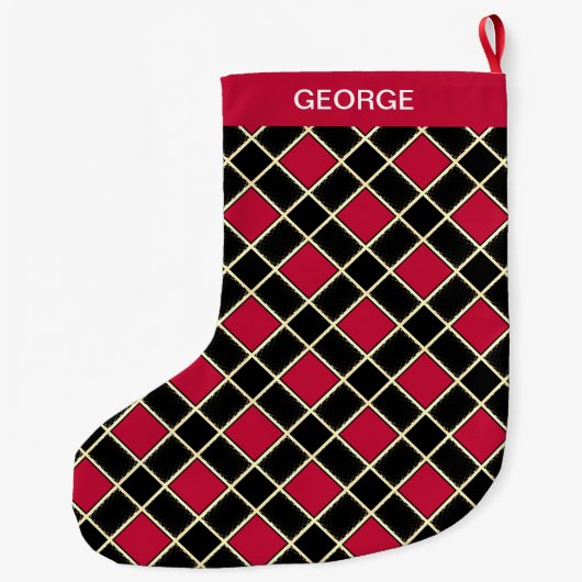 Grande Chaussette De Noël Élégant Motif noir et diamant rouge (Dos)