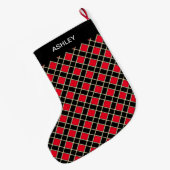 Grande Chaussette De Noël Élégant Motif noir et diamant rouge (Dos (Accrochage))