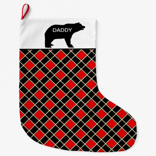 Grande Chaussette De Noël Élégant ours papa sur le Motif Black & Red Diamond (Devant)