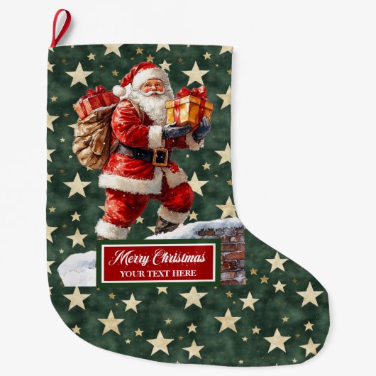 Grande Chaussette De Noël Élégant Père Noël Classique Stocker Votre Nom Pers (Devant)