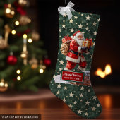 Grande Chaussette De Noël Élégant Père Noël Classique Stocker Votre Nom Pers