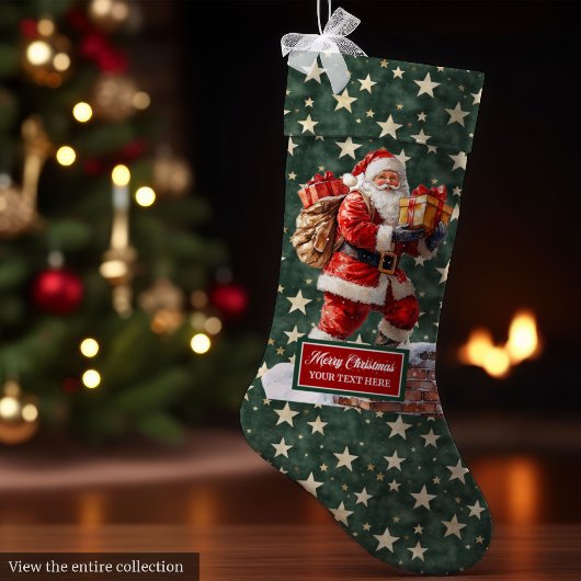 Grande Chaussette De Noël Élégant Père Noël Classique Stocker Votre Nom Pers