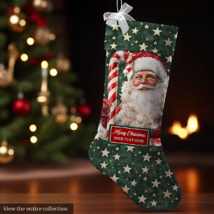 Grande Chaussette De Noël Élégant Père Noël Vintage Stocker avec votre nom