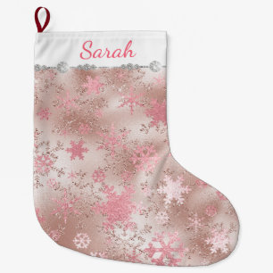 Grande Chaussette De Noël Élégant rose or Noël Snowflake Motif
